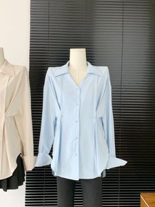 Женский блузский дизайн моды Sense Sense Рубашка повседневная голубая хараджук с длинными рукавами талия спрятана в блузских женщинах 2023 Осень