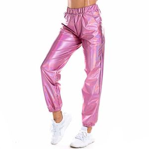 Damenhose Capris Shiny Holographic Damenhose Lose Hohe Taille Metallichose Tanzperformance Hip Hop Hose Streetwear Jogger 230422