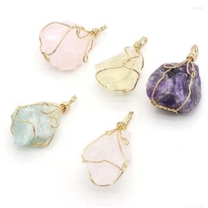 Charms Charms Natural Stone Crystal Pendant Irregar Shaped Winding Gold Wire For Jewelry Making Diy Bracelet Necklaces Accessories Dro Dht8A