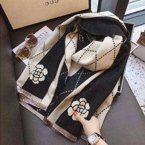 South Korea Autumn Versatile Small Xiangfeng Mountain Camellia Cashmere Dual purpose Warm keeping Scarf Wool like Shawl Hsekk