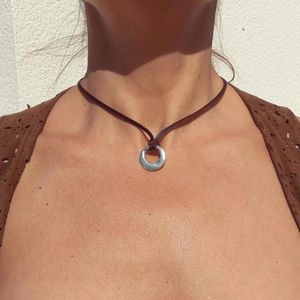 Choker Boho Vintage Simple Style Hollow Circle Round Geometric Charms Necklace Leather Chain Short For Men Women Party Jewelry