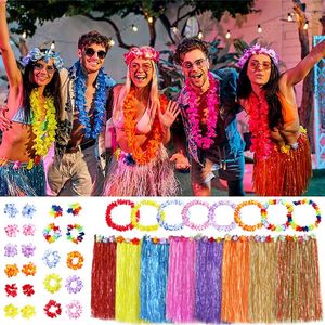 Dekorativa blommor Hawaiian Single Layer Grass Kjol Classic Wreath Combination Set Party and Ball Dressing Props Decorations