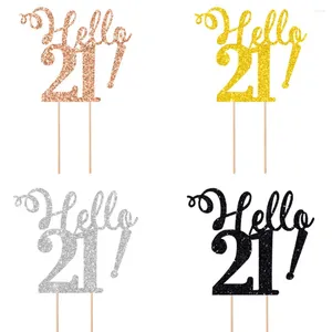 Party Supplies Hello 21 30 40 50 80 Hand Writing Cake Toppers Gold Silver Black Age Ceremony Decoration Happy Birthday