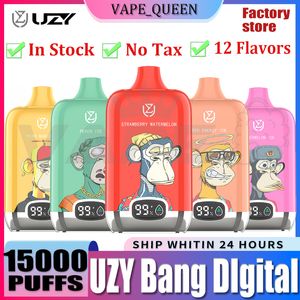 オリジナルのUzy Bang Digital 15000 Puff 15000使い捨てEタバコ1.2OHMメッシュコイル20mlポッドバッテリー充電式電子シガーパフ15K 0％2％3％5％Vape Pen Kit 850 MAH