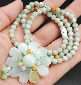 Certifierad flerfärgad naturlig Jadeit Jadeite handstickande solblommahalsband