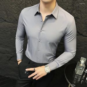 Camisas casuais masculinas preto/branco/cinza moda bordado manga longa para roupas masculinas negócios formal wear fino ajuste smoking blusa homme