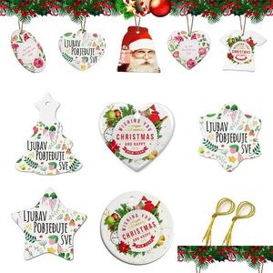 2023 Gloss White Personalized Blank Dye Sublimation Printing Ceramic Christmas Ornaments 3 7M Pendant Decorations Drop Delivery Dhivo