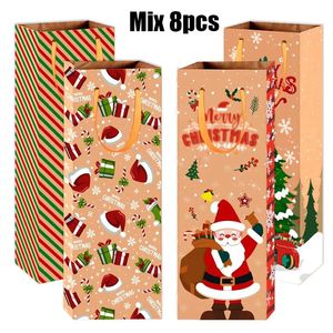 Gift Wrap 8Pcs Kraft Paper Bags Cheers Merry Christmas Party Red Wine Packing Whiskey Beer Champagne Home Decorative Rectangular Gifts Box 231121