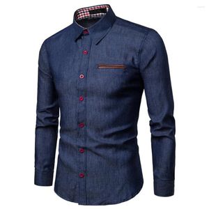 Męskie koszule męskie męskie jesień elastyczne dżinsowe kowboj długie rękaw Slim Fit Down Down Down Party T Dress Up for Men