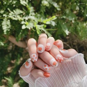 Gel per unghie Unghie finte Mandarino Onda Dot Wear Art Carino Piccola patch finta fresca Impermeabile bianco e