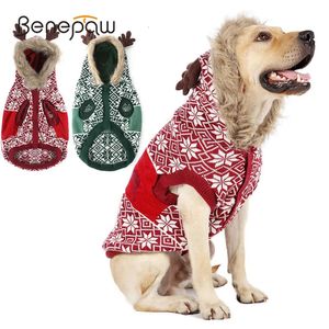 Hundkläder Benepaw Christmas Sweater Winter Warm Reindeer Hooded Knitted Pullover Cat Puppy Clothing Pet Clothes For Small Medium Dogs 231122