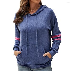 Women's Hoodies Autumn Winter Pullovers Women Casual Long Sleeve Contrast Color Striped Hooded Big Pocket Hoody Female Jacket