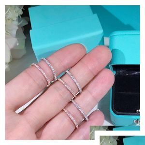 Wedding Rings Rings Fashion Real Solid 100% 925 Sterling Sier Diamond Ring Solitaire Simple Round Thin Band Finger For Women Element J Dhvre