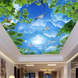 Custom po 3d ceiling murals wallpaper White clouds 3d ceiling wall murals wallpaper for walls 3d256U