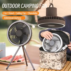 Altro Giardino Domestico 10000mAh Ventilatore da campeggio Ricaricabile Desktop Circolatore portatile Senza fili Elettrico a soffitto con Power Bank Illuminazione a LED Treppiede 230422