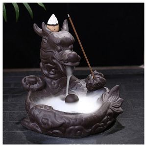 FBIL Dragon Cone Incense Burner Purple sand Backflow Dragon Smoke Holder Dragon Pond coffee 10 5 x 11 x 10cm290z