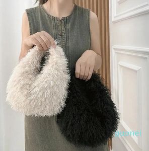 Evening Bags Candy Color Fluffy Fur Women Handbag Y2K Korean Style Winter One Shoulder Casual Tote Fleece Tassel Ladies Crossbody