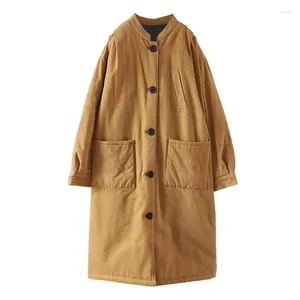 Women's Trench Coats Parkas Solid Stand Neck Single Breasted Long Sleeve Mid Length Coat Winter Thickened Fashion Simple Jacket Lady