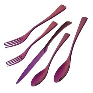 Flatvaruuppsättningar Mirror Purple Table Seary Set 304 Rostfritt stål Silverware Service Bright Fork Knivsked Dinnerwar Cutlery
