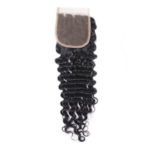 Brazilian Human Hair 4X4 Lace Closure Deep Wave Middle Free Three Part Peruvian Virgin Hair Products 10-24inch