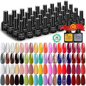 Akrylowe proszki płyny 36pcs Zestaw Gel Poliska do paznokci Zestaw lakier hybrydowy do manicure paznokcie art, półprzewodowa podstawa podstawowa płaszcz górny 231121