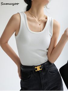 Camisoles Tanks Sumuyoo Summer Ribbed Knicked Tank Top Off Shoulder Crop Tops Basic Shirts Casual Suspender Sport Vest Slim Y2K 230421