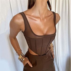 Женские танки Camis Sexy Black Corset Top Top See See Thrink Wyneless Bare Sain Skinny Strap Tube Укороченная модная одежда для женщин корсет 230422