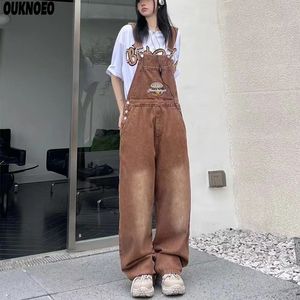 Damen-Overalls Strampler Frühlings-Frauen-Denim-Overalls Brown Straight Long Wide Leg Jumpsuits Korean Streetwear Loose Summer Women Thin Denim Jumpsuit 230422