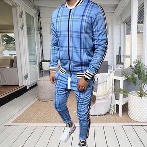 Designer Men Tracksuits Casual Gentlemanly style Sweat Suit Zipper Jacket Checkered Long Sleeve Stripe Jackets Coat and Pants sets Trendy Sportswear Streetwear