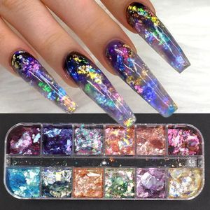 Acrylowe proszki płyny 12 Grid Aurora Ice Crystal Opal Powder Paznokcie Świecenie Ploska w podczerwieni Charm Brocade Ergonomics Beyfh 231121