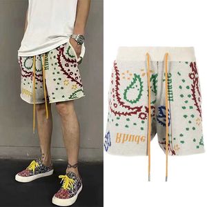 Designerkläder Rhude American Cashew Blomma Färgglada Stickade Jacquard Shorts med dragsko High Street Ylle Sport Capris Trendiga Par Joggare Sportkläder