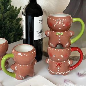 Mugs Christmas Creative Ceramic Mug Cute Gingerbread Man Coffee Couple Cup Xmas Gift Year Drinkware Navidad Home Office Drink Mug 231121