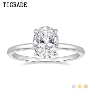 Anéis de casamento Tigrade sólido 925 anéis de prata esterlina para mulheres 3.0ct corte oval zircônia diamante solitaire anel de casamento banda noivado nupcial 231121