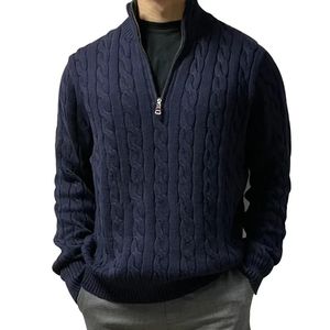 Giacche da uomo Maglioni pullover Uomo caldo maglione lavorato a maglia Solido moda dolcevita mezza zip 100 cotone cappotto invernale casual 8509 231122