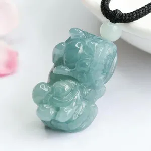 Pendant Necklaces Natural Myanmar Jadeite With Certificate Blue Water Jades Rope Chain Lucky Charms Amulets Necklace Men Women