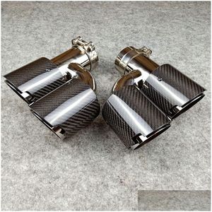 Muffler 2Pcs H Style Car Carbon Exhaust Pipe Double Nose End Tip Inlet 51 54 57 60 6M Drop Delivery Mobiles Motorcycles Parts System Dhfh6