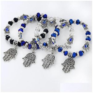 Charme Pulseiras Hamsa Mão Pulseiras Turquia Fatima Evil Eye Bead Jóias Homens Moda Vintage Sier Frisado Charms Pulseira Presente Para Wome Dhdes