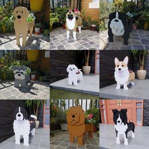 Garden Flower Pot Dog Planter Schnauzer Bulldog Poodle Corgi Yorkshire Pots Diy PVC Home Decor 220318253Z