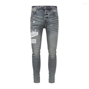 Men's Jeans Street Fashion Men High Quality Retro Gray Blue Stretch Skinny Ripped Patch Designer Hip Hop Brand Pants Hombre