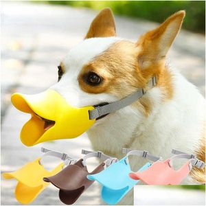 Hundklädkläder Sile Duck Mask for Pet Dogs Anti Bite Stop Barking Small Large Mouth Muszles Accessories Latex Drop Delivery Home G DH7C5