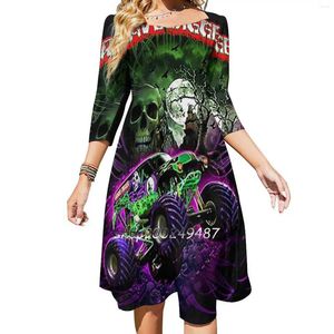 Casual Dresses Grave Digger Monster Jam Truck Sweet Elegant Dress Women Korean Kawaii Square Collar