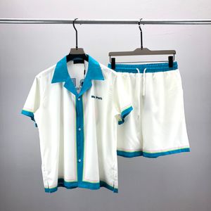 Ścieżki 24ssmen 2023 Tennis Flowers Stripes Men Kobiety Krótki zestaw T Shrt Hawaii Beach Suit Koszulka Hip Hop Koszulka Para garnitury S-4