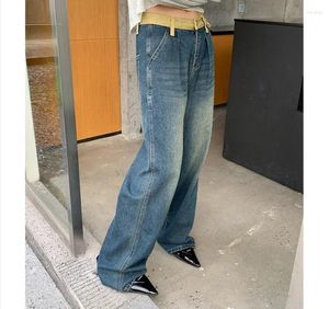 Jeans femininos jeansamerican vintage angustiado 2023 primavera high street perna larga reta calças de chão soltas