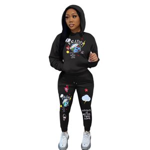 Two Piece Pants Tracksuit Women Fashion Hooded Pullover Top and Legging sätter gratis fartyg