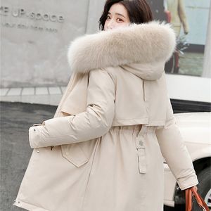 Women's Down Parkas Winter Coat Low Price On Sale Women Beige Add Wool Thick Warmth Fur Hooded Jacket 2023 Fashion Belt Slim Cotton 231121