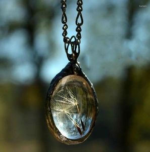 Correntes Moda Retro Dandelion Seed Wish Oval Time Gem Glass Colar