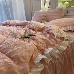 Bedding Sets INS INS Conjunto de quatro peças Netflix Princess Wind Bed Sheet Tampa de edreca travesseiro Coreano Alunos Decoração Domeritório 230422