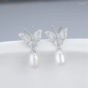 Kolczyki Dangle 925 srebrne srebrne motyle upuszcza luksusowe kolczyki dla kobiet