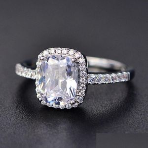 Alyans 925 Sterling Sier Moissanite Sertifikalı Elmas Alyans Kadınlar Nişan Kare Renkli Taş Zirkon Moda DHXC7