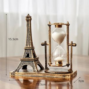 Decorative Objects Figurines Vintage Hourglass Sand Timer Home Decor Rotating Metal Sandglass Clock Office Desk Accessories Household Items 231122